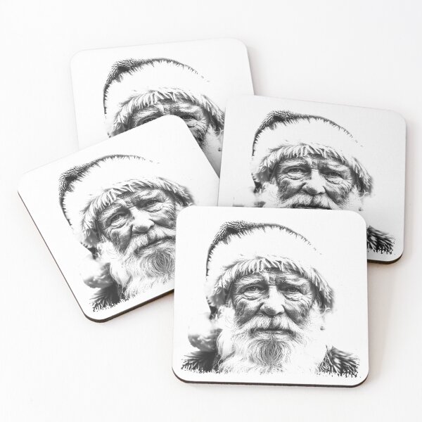 Item preview, Santa Portrait Close-Up – Dramatic Black and White Christmas Illustration designed and sold by inkoutninja.