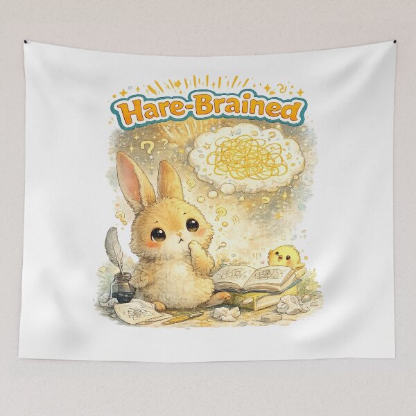 Item preview, Hare-Brained Cute Confused Bunny Pun – Overthinking Rabbit Illustration designed and sold by StrayaDesign.