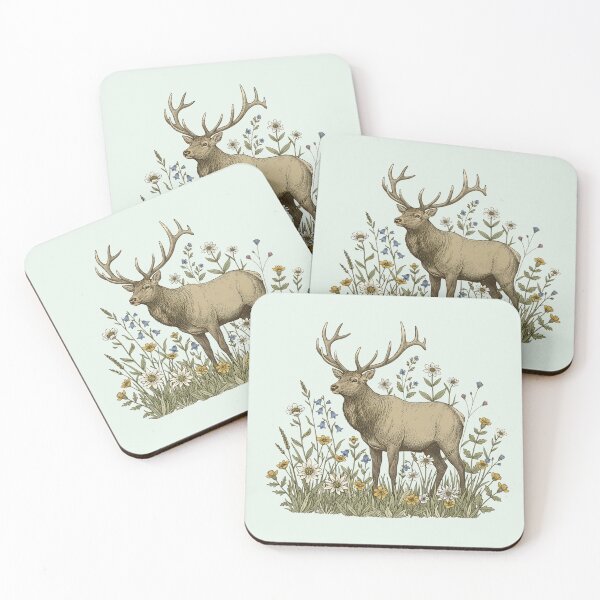 Item preview, Alpine Elk Wildflower Vintage Art designed and sold by BirdsnStuff.