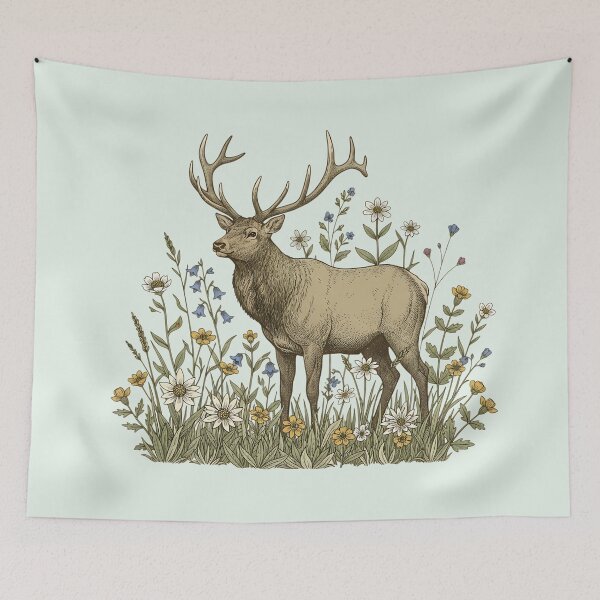 Item preview, Alpine Elk Wildflower Vintage Art designed and sold by BirdsnStuff.