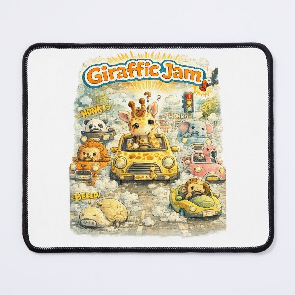 Item preview, Giraffic Jam Funny Animal Traffic Pun – Cute Giraffe Car Illustration designed and sold by StrayaDesign.