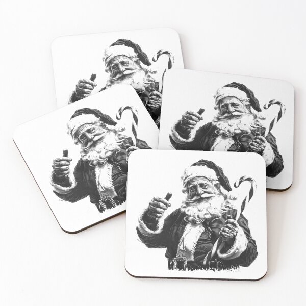 Item preview, Santa with Candy Cane – Classic Black and White Christmas Illustration designed and sold by inkoutninja.