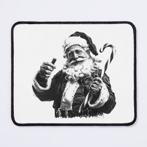Item preview, Santa with Candy Cane – Classic Black and White Christmas Illustration designed and sold by inkoutninja.