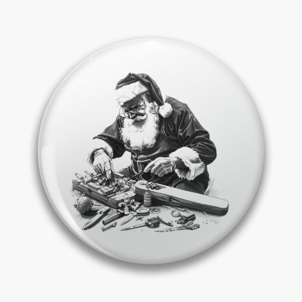 Item preview, Santa Workshop Repair – Black and White Christmas Tinkerer Illustration designed and sold by inkoutninja.