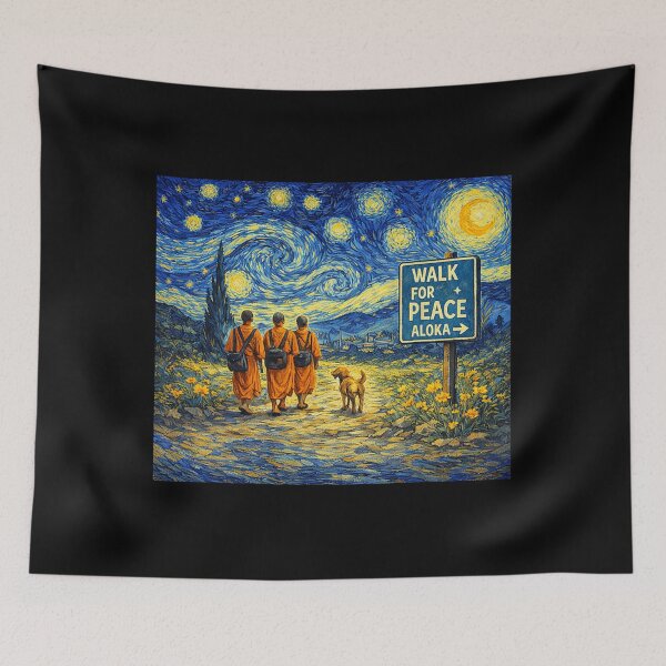 Item preview, Retro Walk for Peace Monks with Aloka Dog Starry Night  designed and sold by CristHuds.
