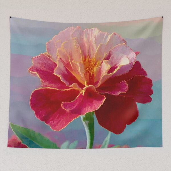Artikelvorschau, Rot-rosa Ringelblumenblüte nach Georgia O'Keefe entworfen und verkauft von Vicky Brago-Mitchell®.