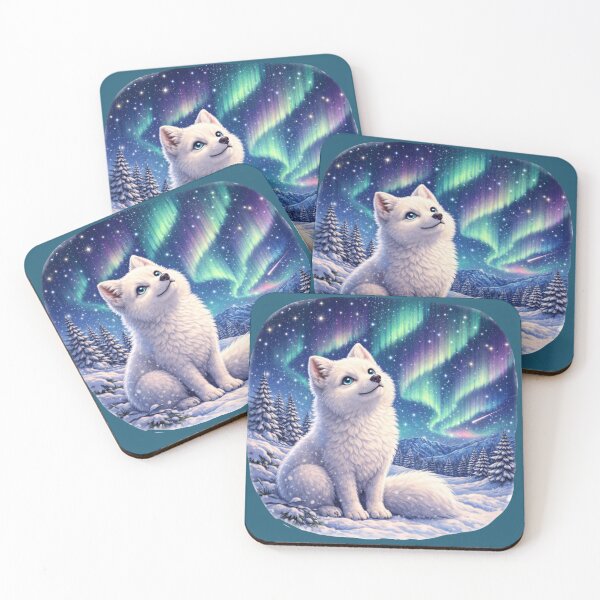 Item preview, Arctic Fox Under Aurora - Northern Lights Winter Magic designed and sold by Myra365Art.