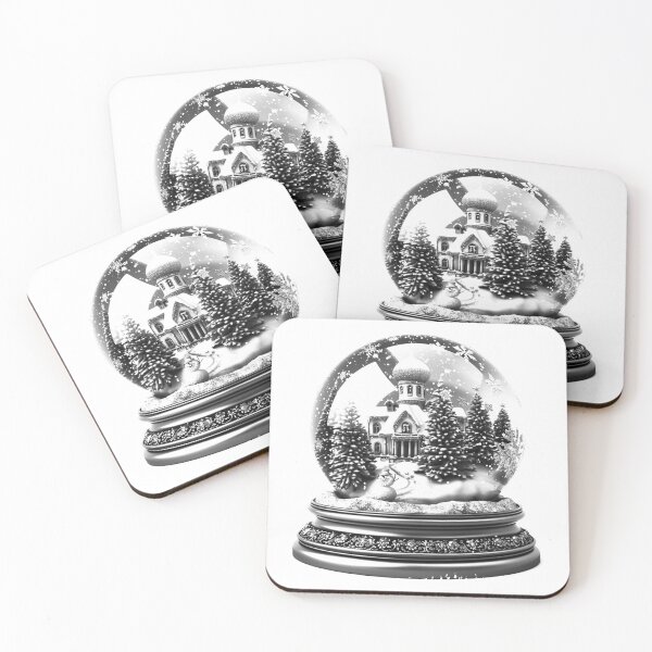 Item preview, Winter Snow Globe Village – Black and White Christmas Snow Scene Illustration designed and sold by inkoutninja.