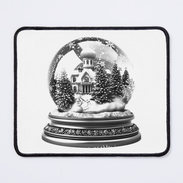Item preview, Winter Snow Globe Village – Black and White Christmas Snow Scene Illustration designed and sold by inkoutninja.