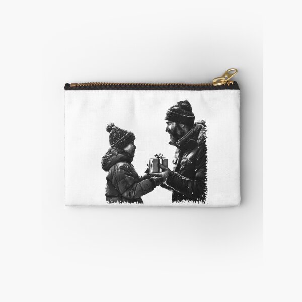 Item preview, Father and Child Gift Exchange – Heartwarming Black and White Winter Illustration designed and sold by inkoutninja.