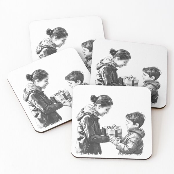 Item preview, Mother and Child Gift Moment – Heartwarming Black and White Holiday Illustration designed and sold by inkoutninja.