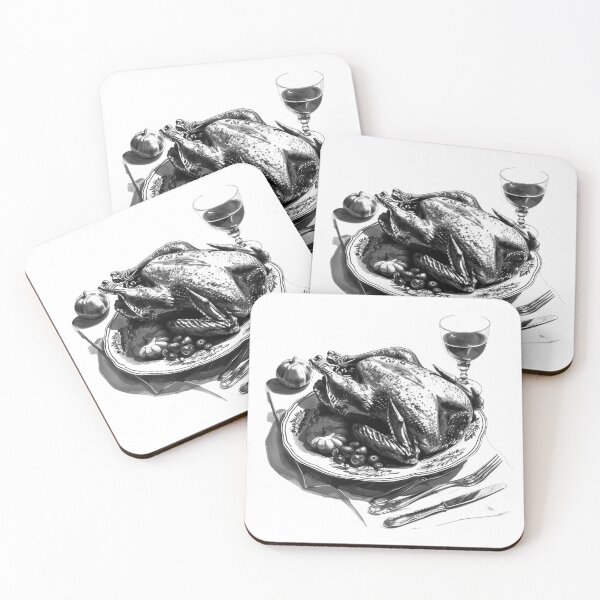 Item preview, Roast Turkey Dinner – Black and White Holiday Feast Illustration designed and sold by inkoutninja.