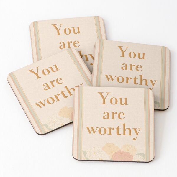 Item preview, You Are Worthy Vintage Self Love Poster – Classic Serif Typography Sepia Wall Art designed and sold by BobaBunny76.