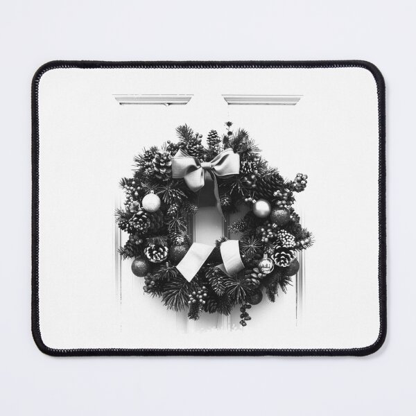 Item preview, Christmas Wreath on Door – Elegant Black and White Holiday Decor Illustration designed and sold by inkoutninja.