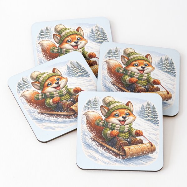 Item preview, Toboggan Fox - Cute Winter Sledding Animal designed and sold by Myra365Art.