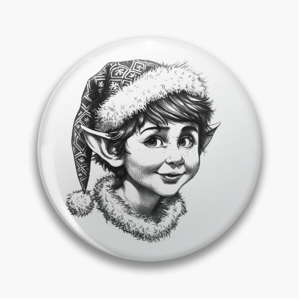 Item preview, Cute Christmas Elf Portrait – Black and White Holiday Character Illustration designed and sold by inkoutninja.