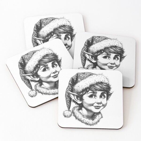 Item preview, Cute Christmas Elf Portrait – Black and White Holiday Character Illustration designed and sold by inkoutninja.