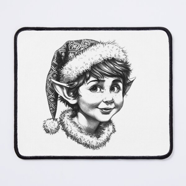Item preview, Cute Christmas Elf Portrait – Black and White Holiday Character Illustration designed and sold by inkoutninja.