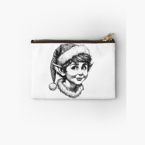 Item preview, Cute Christmas Elf Portrait – Black and White Holiday Character Illustration designed and sold by inkoutninja.