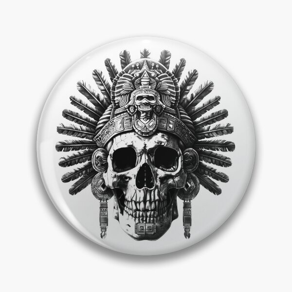 Item preview, Aztec Warrior Skull Headdress – Detailed Black and White Tribal Illustration designed and sold by inkoutninja.