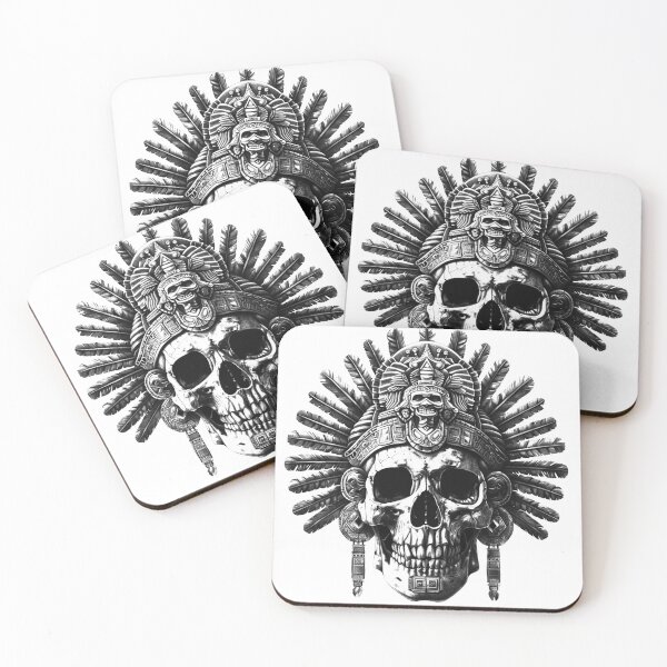 Item preview, Aztec Warrior Skull Headdress – Detailed Black and White Tribal Illustration designed and sold by inkoutninja.