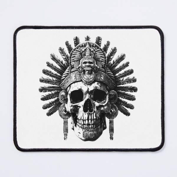 Item preview, Aztec Warrior Skull Headdress – Detailed Black and White Tribal Illustration designed and sold by inkoutninja.