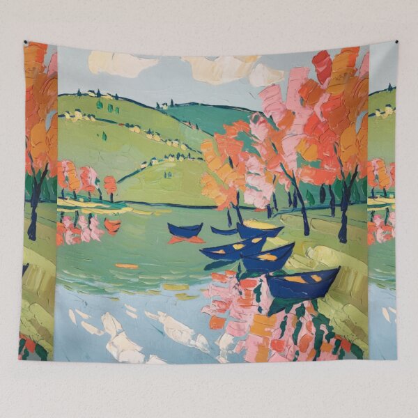 Item preview, Colorful French Lakeside Painting – Countryside Landscape Art designed and sold by CARRAANN.