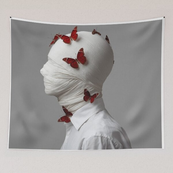Item preview, Crimson Butterfly Surreal Portrait designed and sold by PixelVibe782.