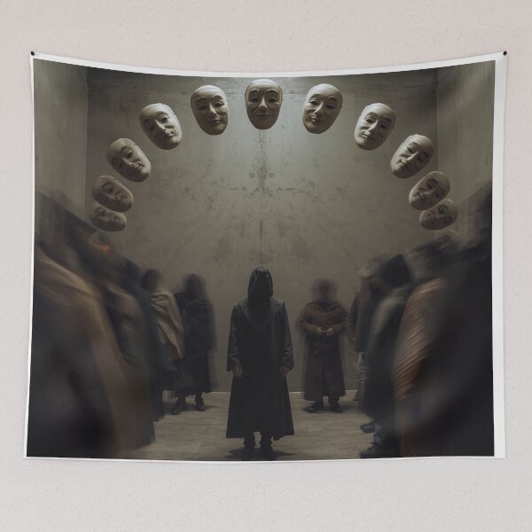 Item preview, Hooded Silhouette with Floating Masks designed and sold by PixelVibe782.
