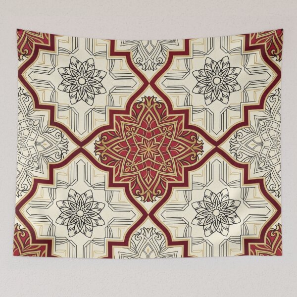 Item preview, Ornate Crimson and Ivory Geometric Floral Mosaic designed and sold by DGtaLrtcom.