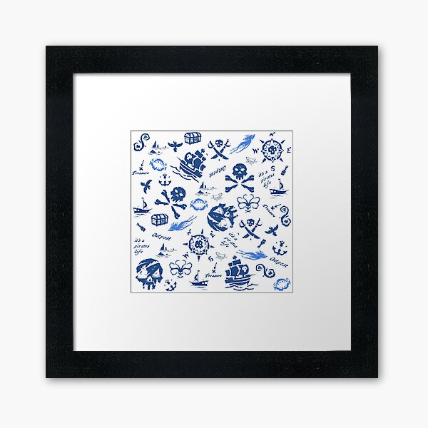 skulls, ships, sharks and sea Framed Art Print