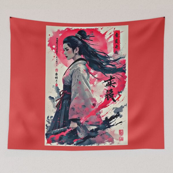 Item preview, Japanese Female Warrior | Crimson Sun Aesthetic designed and sold by Neer arts.