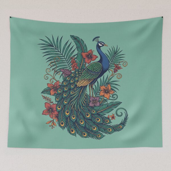 Item preview, Regal Peacock Tropical Botanical Vintage Art designed and sold by BirdsnStuff.