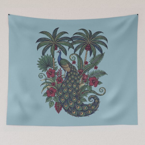 Item preview, Palm Grove Peacock Botanical Wildlife Art designed and sold by BirdsnStuff.