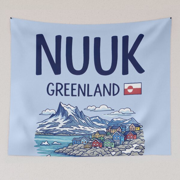 Item preview, Nuuk Greenland Cute And Colorful Landscape With Flag designed and sold by HowToCanadian.