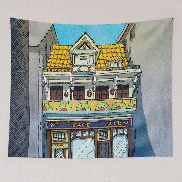 Item preview, Morning Serenity: A Peaceful Cafe Scene in Early Sunlight  designed and sold by QamarART Paintings.
