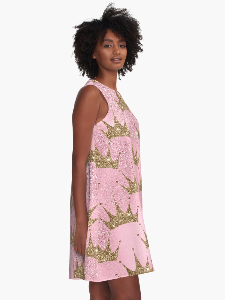 Alternate view of Mermaid Unicorn Pink Glitter Gold Crown Oriental A-Line Dress