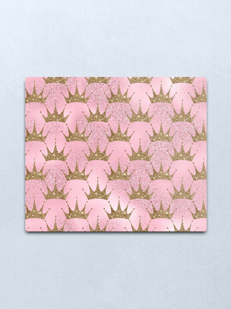 Alternate view of Mermaid Unicorn Pink Glitter Gold Crown Oriental Metal Print