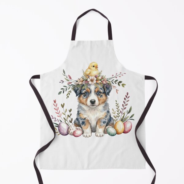 Item preview, Easter Australian Shepherd Puppy with Chick & Pastel Eggs – Watercolor Spring Dog Illustration designed and sold by Wennebabs.