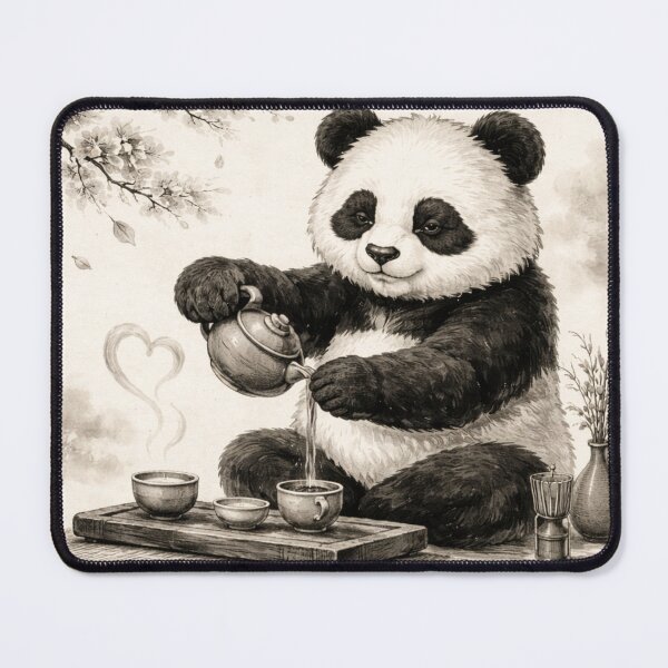 Item preview, Zen Tea Panda – Vintage Black and White Panda Tea Ceremony Illustration designed and sold by snaperos.