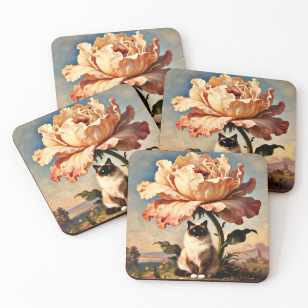 Item preview, Peach Blossom Guardian – Eternal Bloom Companions | Siamese Cat Vintage Floral Art designed and sold by meesub.