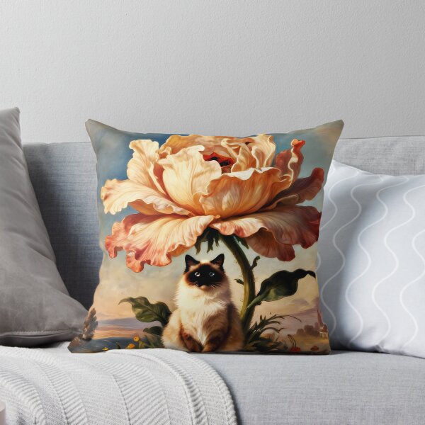 Item preview, Peach Blossom Guardian – Eternal Bloom Companions | Siamese Cat Vintage Floral Art designed and sold by meesub.