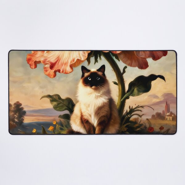Item preview, Peach Blossom Guardian – Eternal Bloom Companions | Siamese Cat Vintage Floral Art designed and sold by meesub.