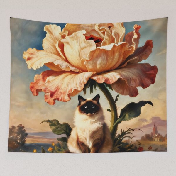 Item preview, Peach Blossom Guardian – Eternal Bloom Companions | Siamese Cat Vintage Floral Art designed and sold by meesub.