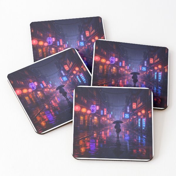 Item preview, Neon Rain Alley Cyberpunk Tokyo Street Night Umbrella Reflections designed and sold by CharmedVille.