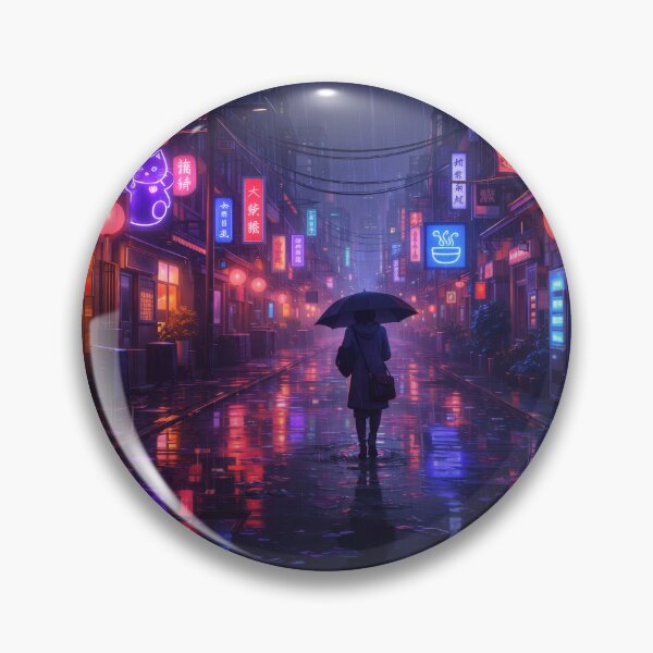 Item preview, Neon Rain Alley Cyberpunk Tokyo Street Night Umbrella Reflections designed and sold by CharmedVille.