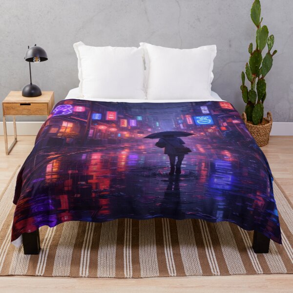 Item preview, Neon Rain Alley Cyberpunk Tokyo Street Night Umbrella Reflections designed and sold by CharmedVille.