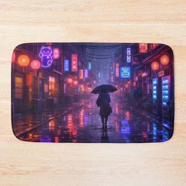Item preview, Neon Rain Alley Cyberpunk Tokyo Street Night Umbrella Reflections designed and sold by CharmedVille.
