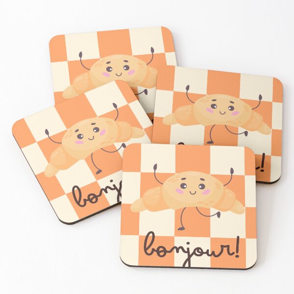 Item preview, Bonjour Croissant – Illustration in Orange Beige Checkered designed and sold by PrintCessStudio.