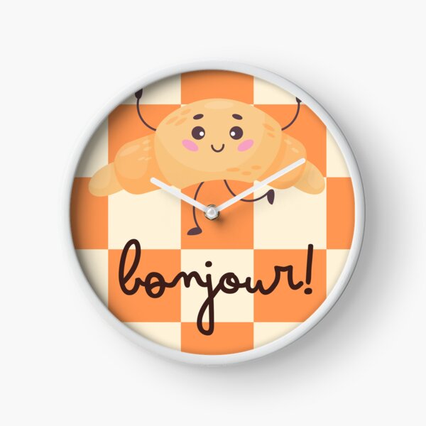 Item preview, Bonjour Croissant – Illustration in Orange Beige Checkered designed and sold by PrintCessStudio.